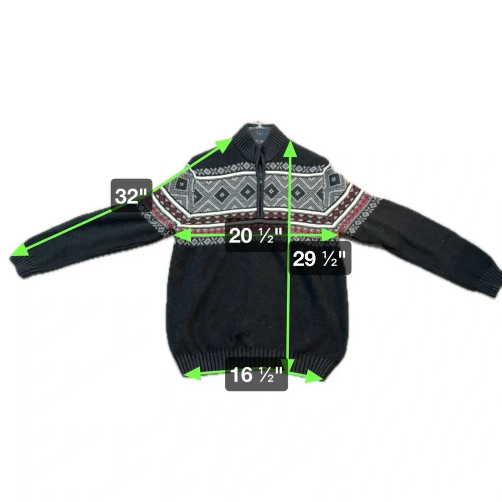 Izod Men’s Fair Isles Sweater Size L Gray 1/4 Zip Pullover Mock Neck Knit Nordic - Picture 7 of 7